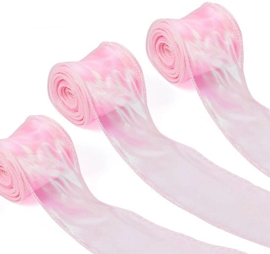 Lint chiffon 60 mm - 3 rotoli - iridescente - decorativo - per regali - artigianato - rosa brillante