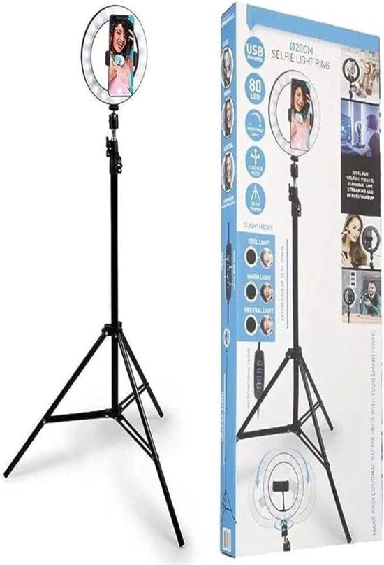 Lampada a Anello - Lampada a Anello con Stativo - Ringlight - Diverse Posizioni di Luce - Orecchiera per Telefono - USB - per Social Media - Studio Ring 

Modello: 
Specifica: 5V 1A