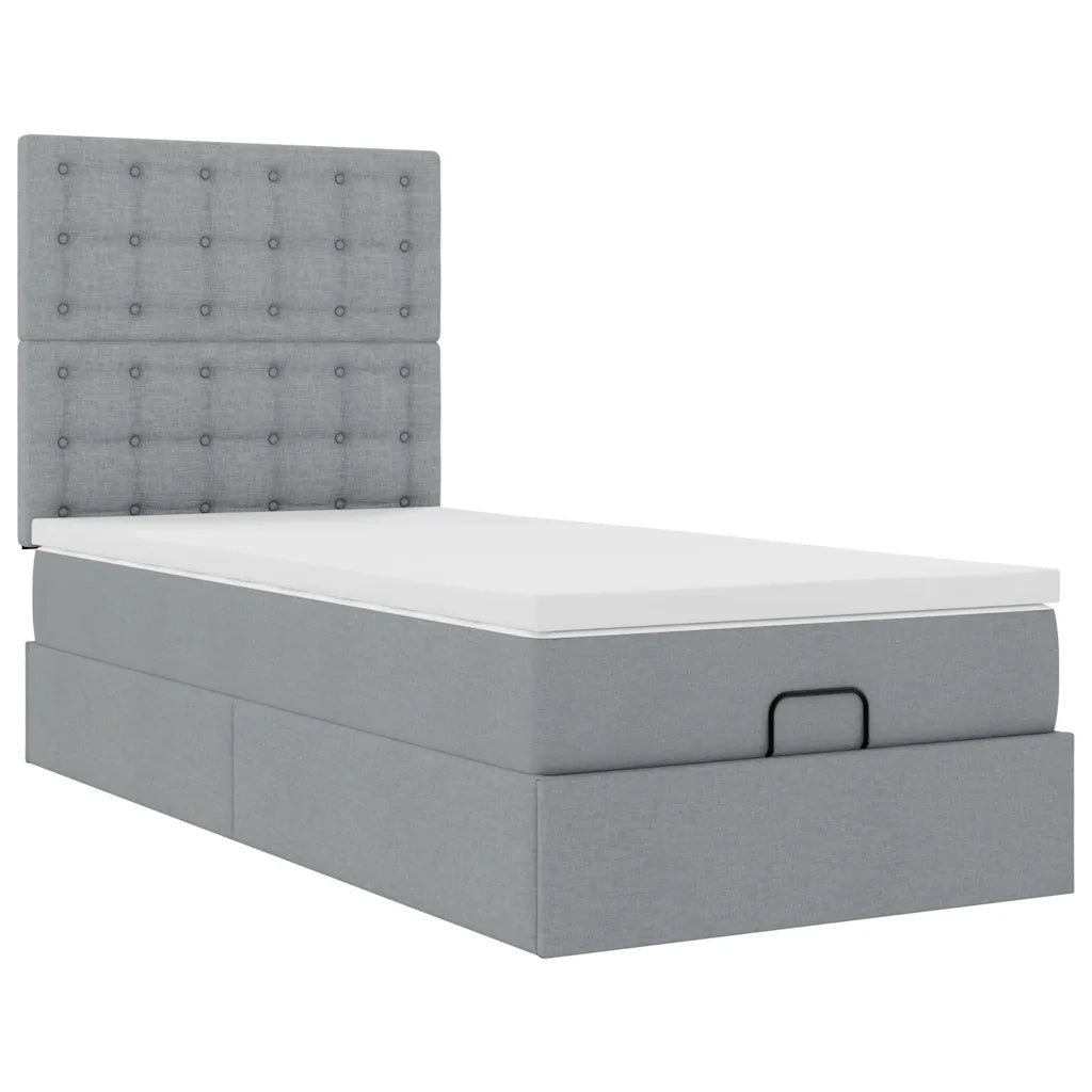 Pouf Letto con Materasso Grigio Chiaro 90x200 cm in Tessuto 3313292