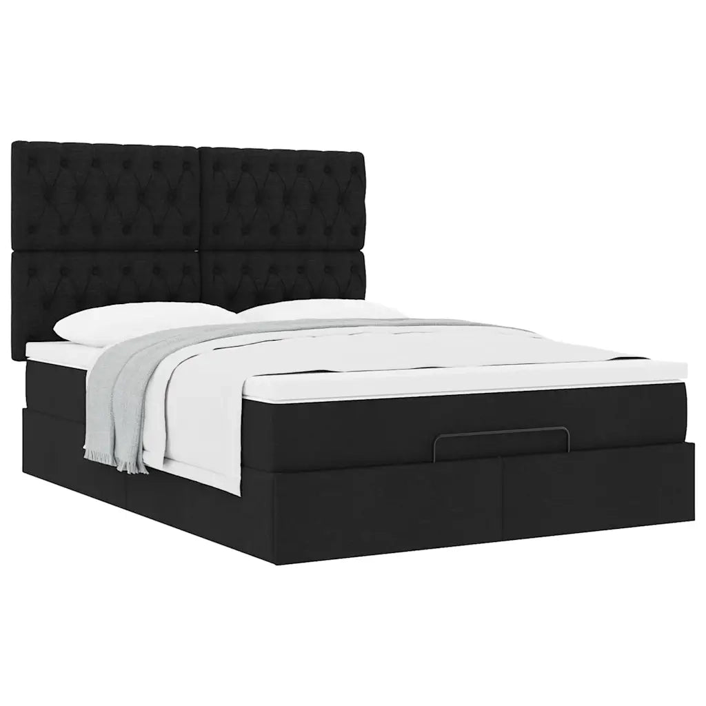 Struttura Letto Pouf con Materasso Nero 140x190 cm in Tessuto 3313239
