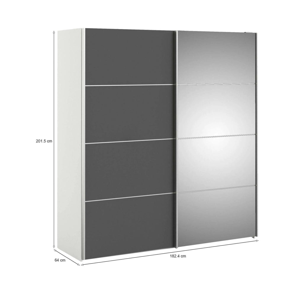 Guardaroba 2 ante Astrée, Mobile camera da letto, Cabina armadio portabiti, Armadio appendiabiti, 182x64 h202 cm, Bianco e Grigio