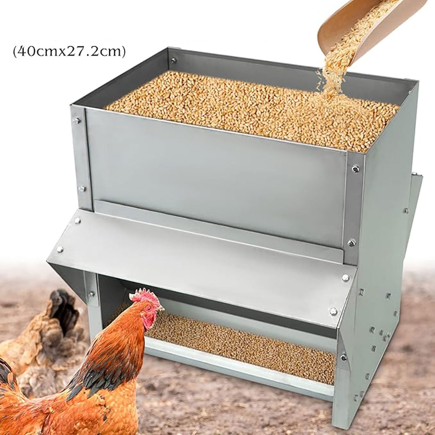 Mangiatoia per Galline 41x45x46 cm 2 Lati Capienza 30kg in Acciaio Zincato