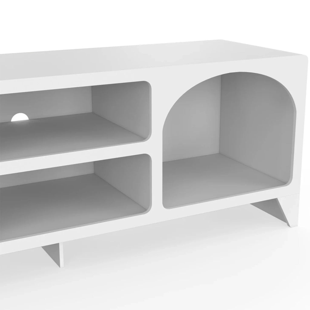 IDMarket - Mobile TV organico ALESIA 140 cm con 6 nicchie in legno bianco