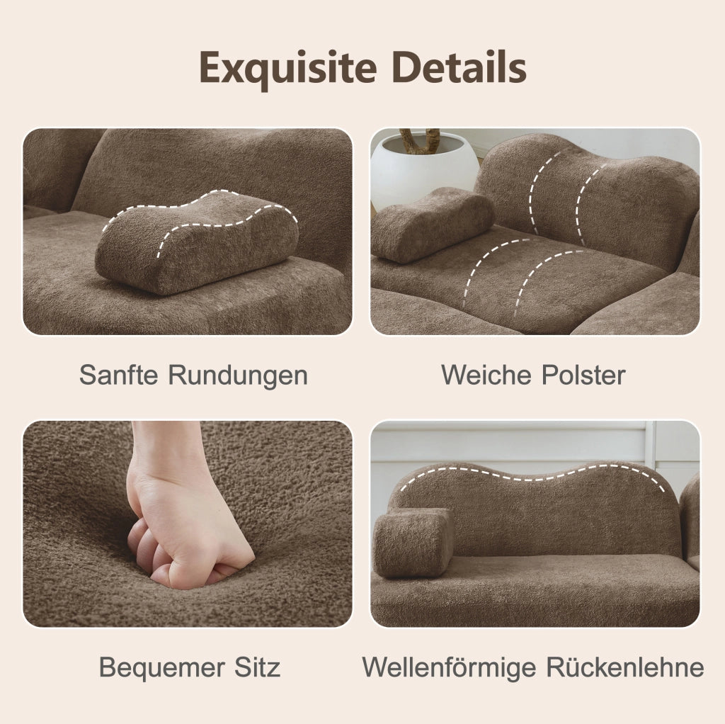 Divano modulare senza telaio interno in velluto marrone con schiuma elastica 32D