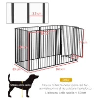 Recinto per Cani Grandi a 6 Pannelli Modulabili in Acciaio, 164x83x100 cm, Nero