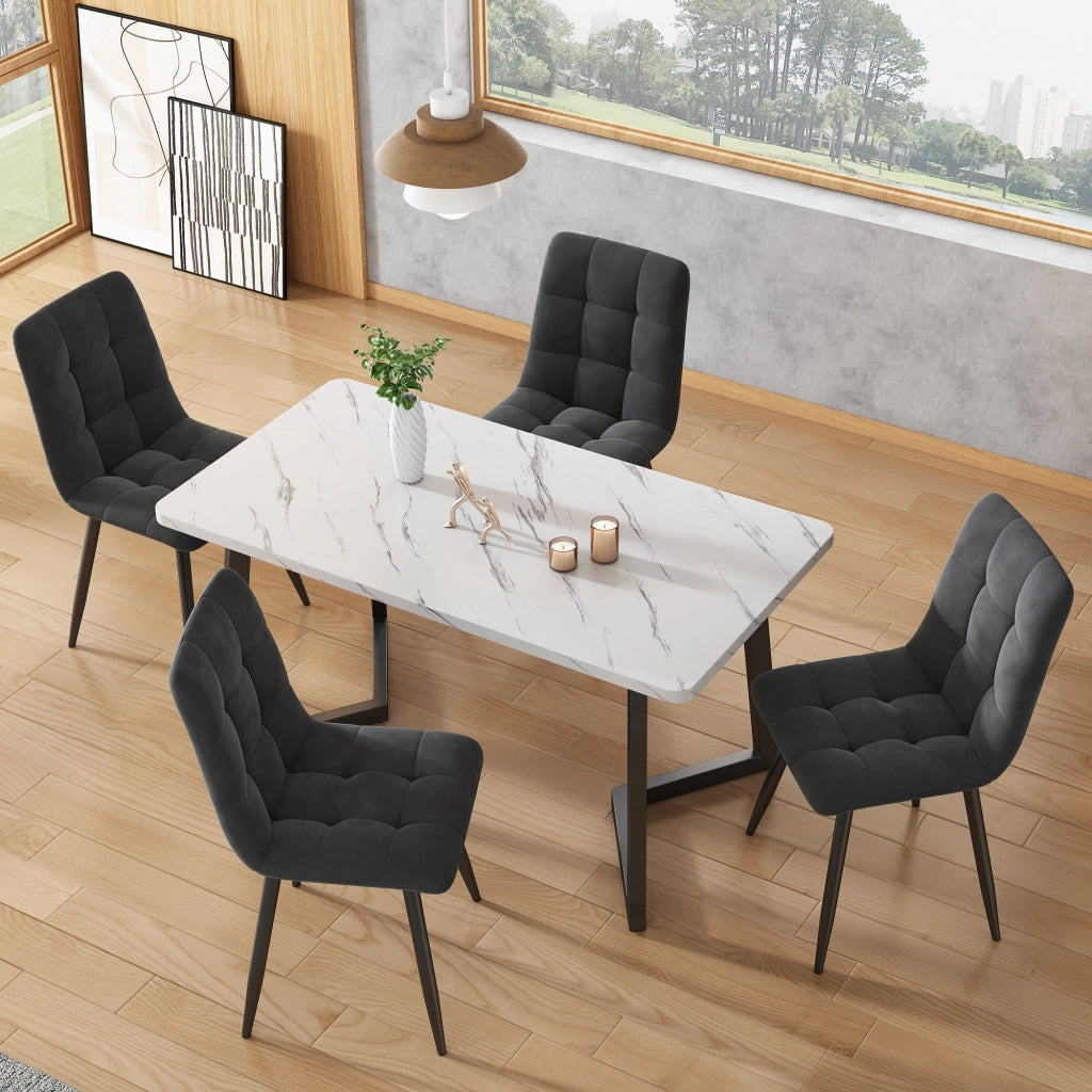 Tavolo da pranzo per 4 persone con 4 sedie, struttura in metallo, stile moderno, in MDF e velluto, multicolore