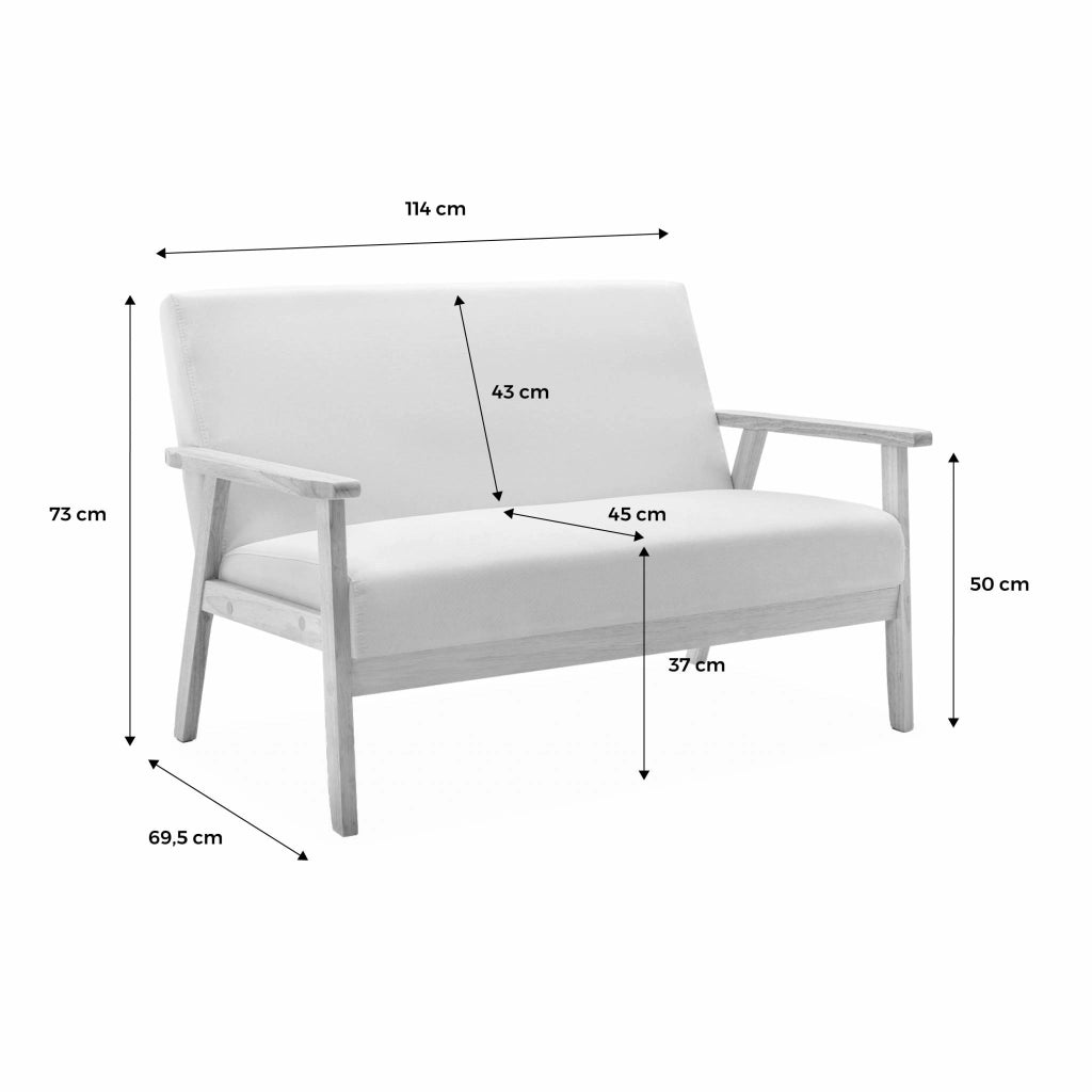 Divano in tessuto con gambe in legno di gomma, 2 posti, beige