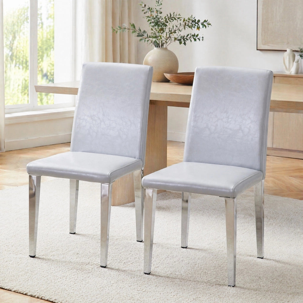Sedia da pranzo Set di 2 con schienale ergonomico e gambe in metallo, in PU, Grigio chiaro
