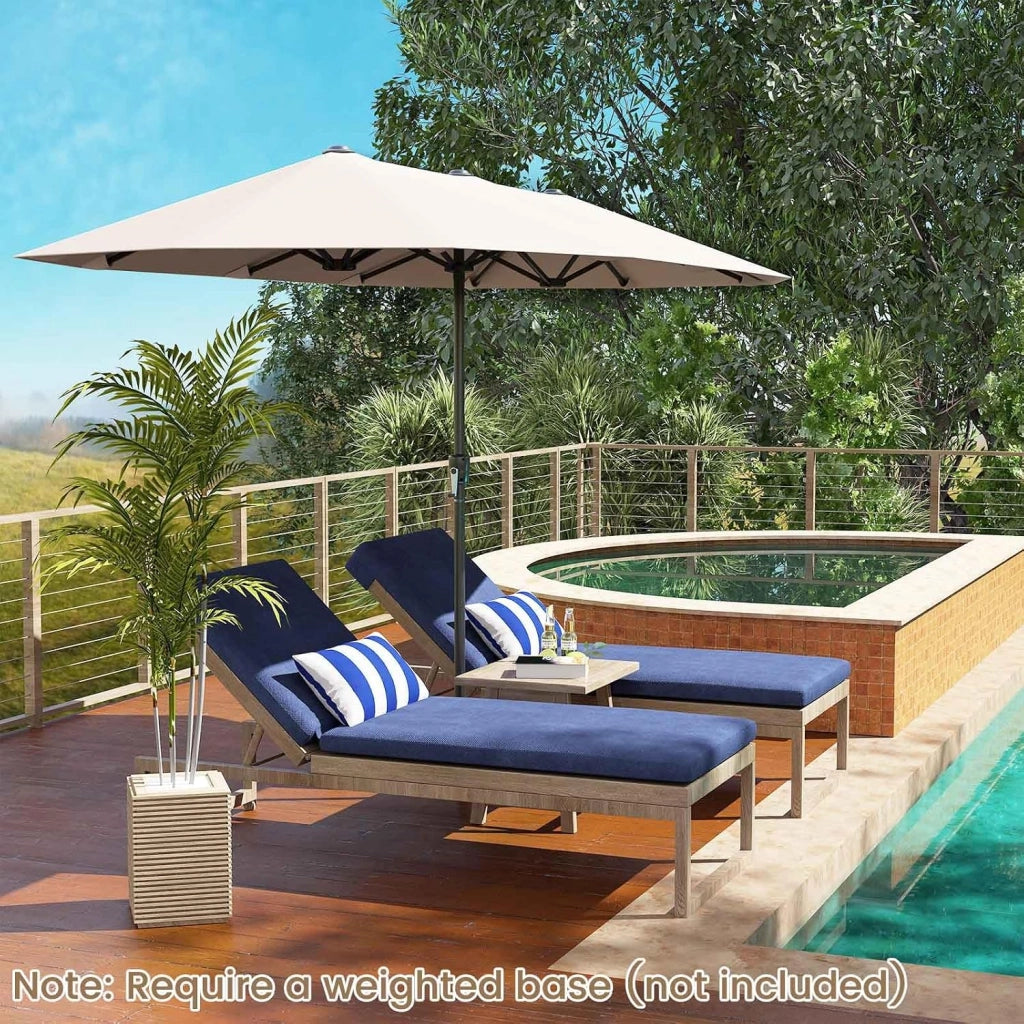 Ombrellone da Giardino Doppio 380 cm, con Manovella e 12 Stecche, Ombrello Rettangolare Pieghevole, per Giardino Piscina Terrazza, 380 x 200 x 222 cm (Beige, Senza Luci)