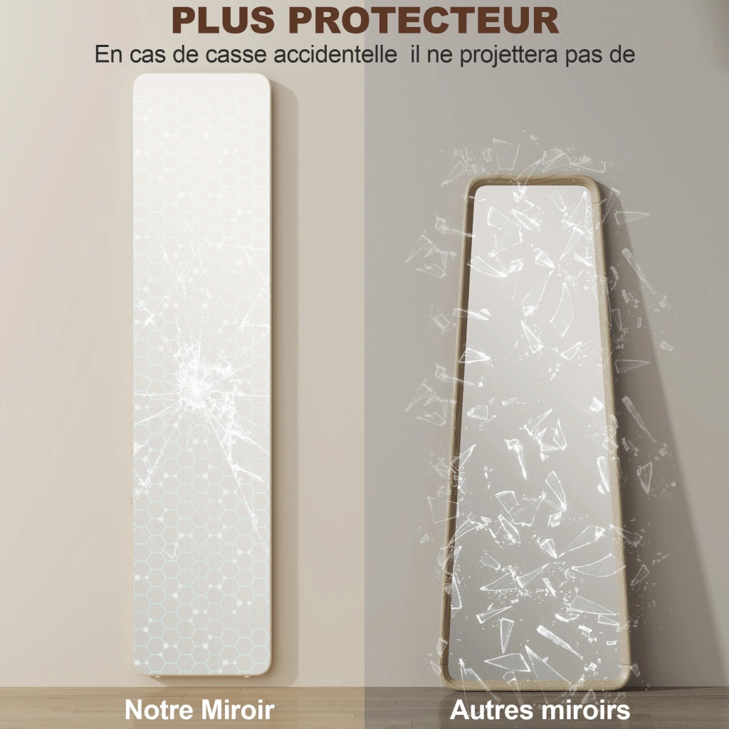 Specchio da Terra e Parete Rettangolare in Legno Naturale per Casa e Camera da Letto 37x43x156 cm