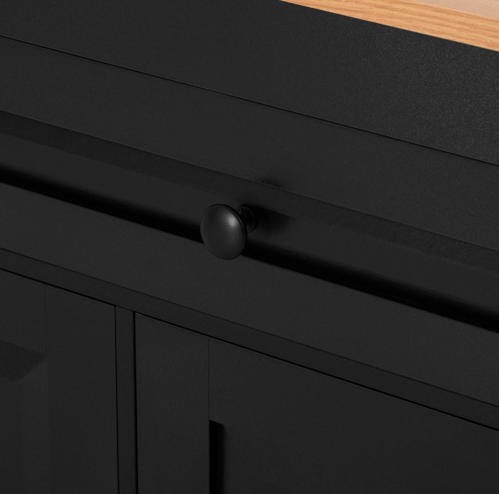 Isola da cucina mobile con piano estraibile; prese USB e Type-C; vano rifiuti; MDF nero