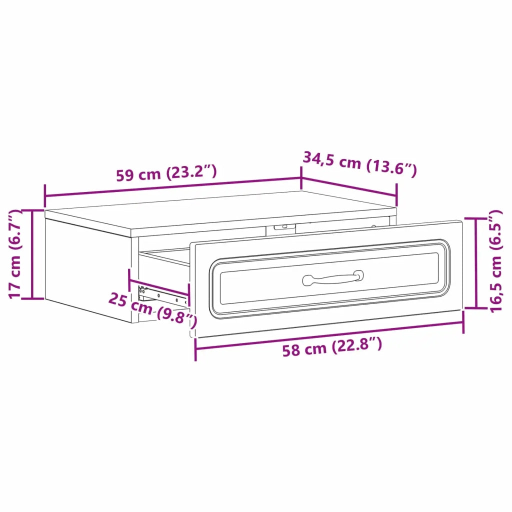Tavolino da Parete Laterale Grigio Sonoma 59 x 34,5 x 17 cm 899341