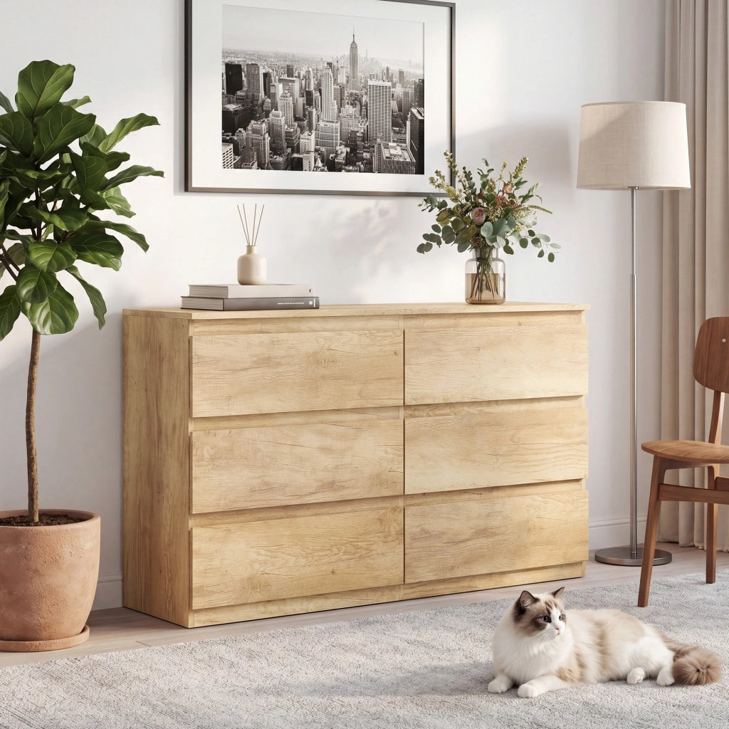Cassettiera 6 cassetti senza maniglie stile moderno ¨C Xylo ¨C rovere 120x39x75 cm
