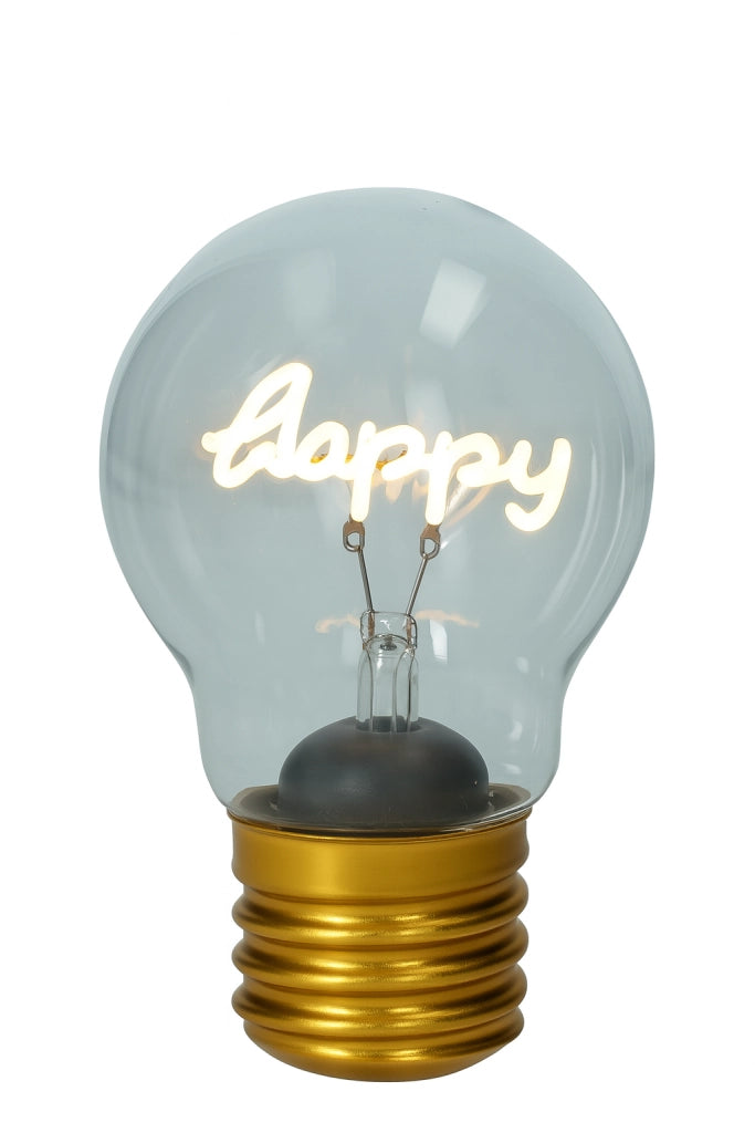 Lampadina in vetro scritta happy
