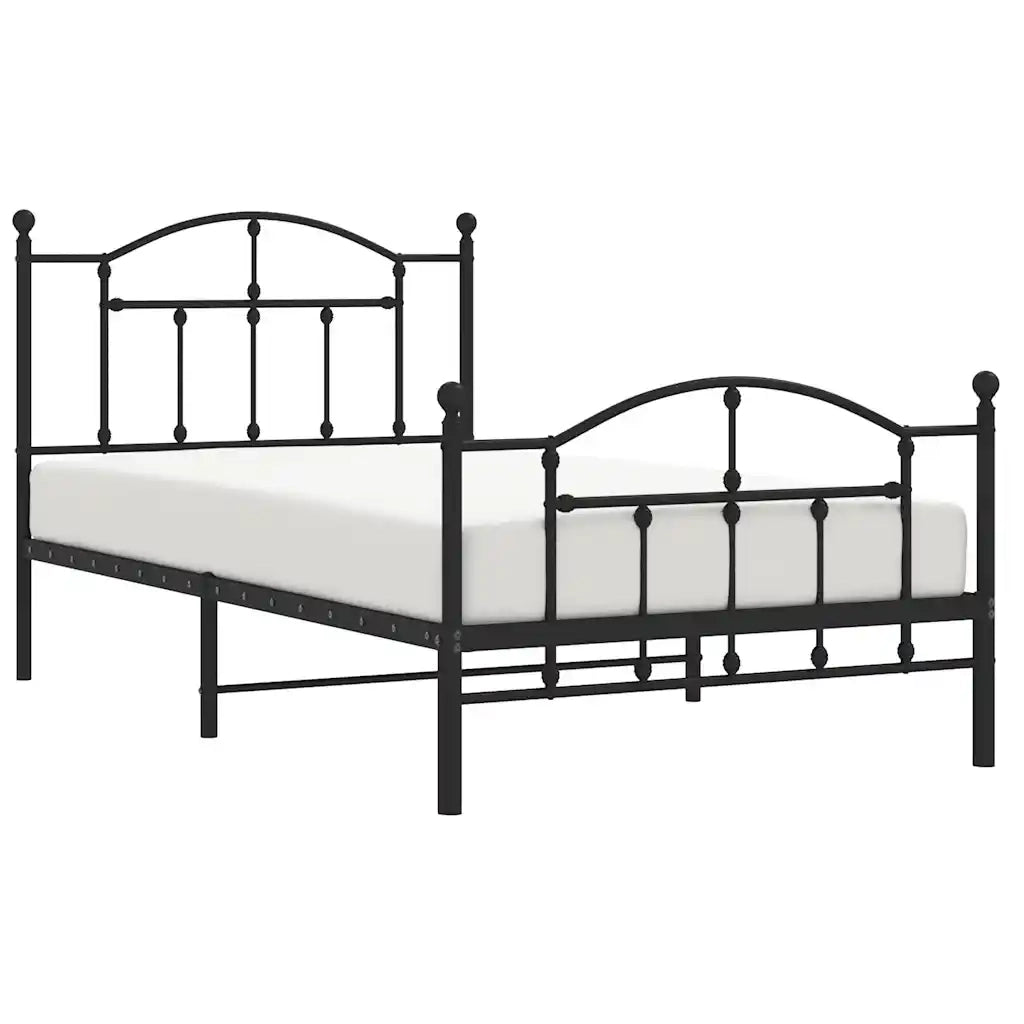 Giroletto con Testiera e Pediera-Struttura Letto Metallo Nero 100x190 cm 509167