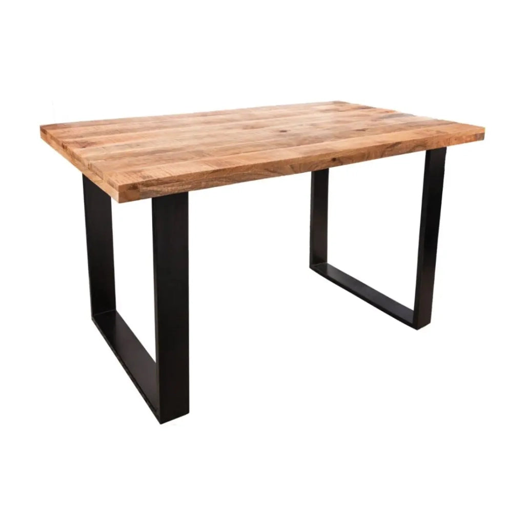 Tavolo da pranzo LODEN 140 cm – Piano in legno massello di mango verniciato – Gambe a U in metallo nero