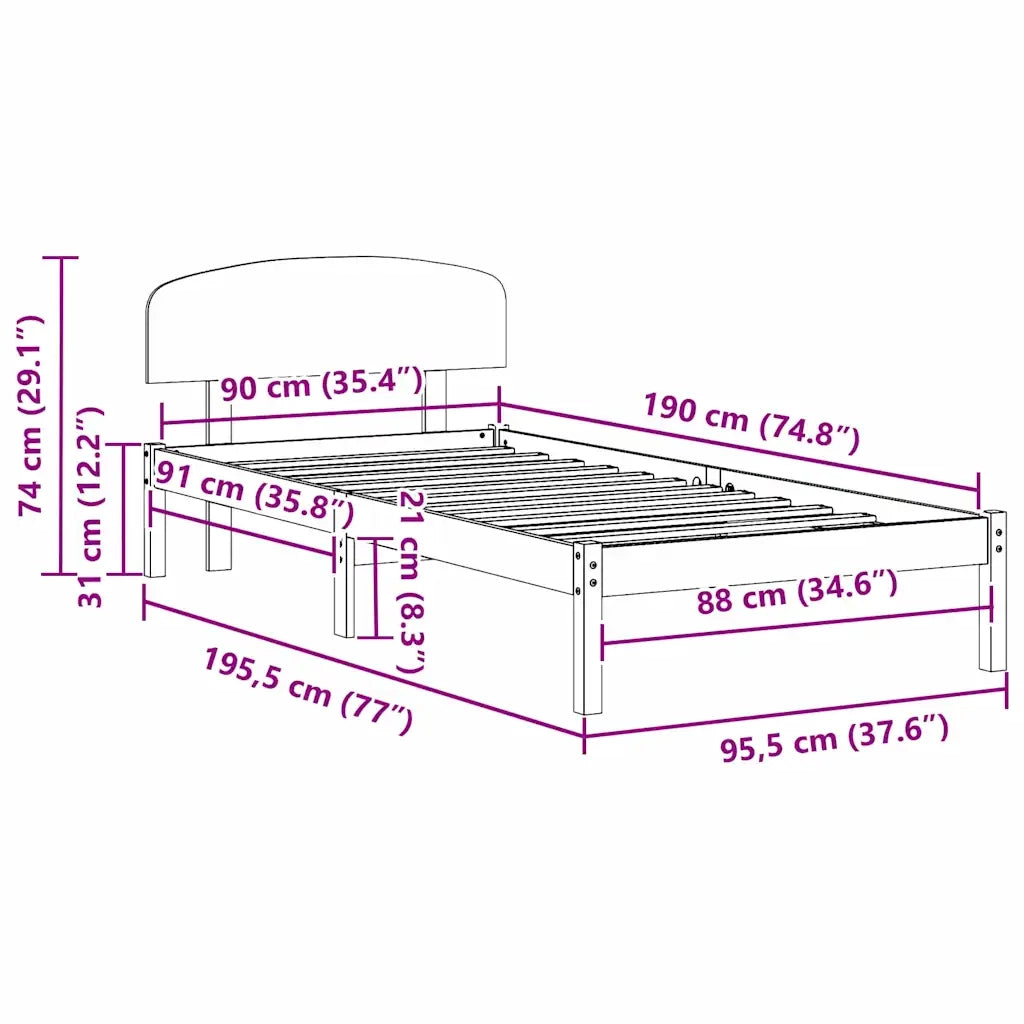 Letto singolo | Letto per adulti | Struttura del letto Marrone cerato 90 x 190 cm Pino massello