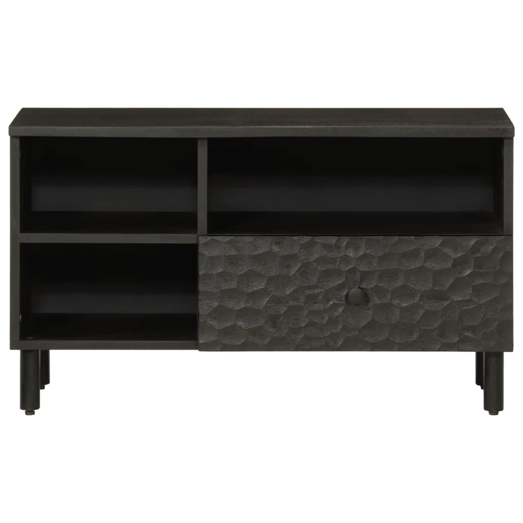 Mobile Porta TV Nero 80x33x46 cm in Legno Massello di Mango 356836