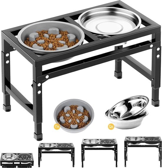 Ciotola alimentare per cani con alimentazione lenta - 4 livelli regolabili - pieghevole - acciaio inossidabile - adatto per cani di piccola, media e grande taglia