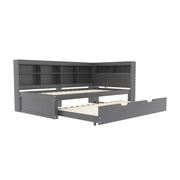 Letto singolo 90×200 cm con letto estraibile; USB e vani portaoggetti; senza materasso; legno; grigio