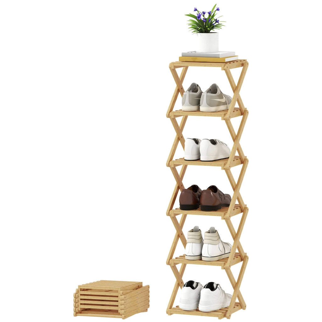 Scarpiera pieghevole in bamb¨´ con 6 ripiani ¨C zephmum ¨C 30x29x108 cm naturale