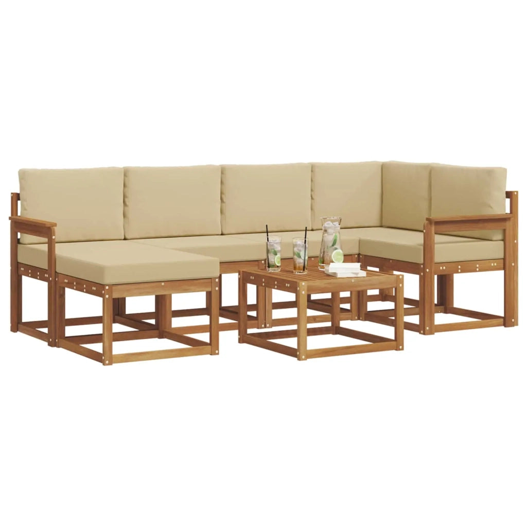 Set di divani da esterno con cuscino 7 pcs Naturale e Beige