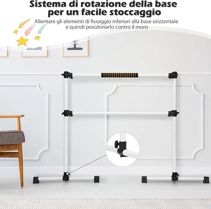 Sbarra da Balletto Doppia in Metallo, Portatile e Regolabile in Altezza con Cuscinetti Antiscivolo e Base Girevole, Ideale per Allenamento Stretch, Carico Massimo 50 kg