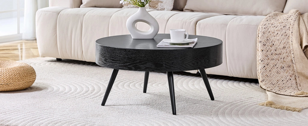 TAVOLINO da caffè rotondo Ø 70 cm MDF effetto legno nero e metallo nero