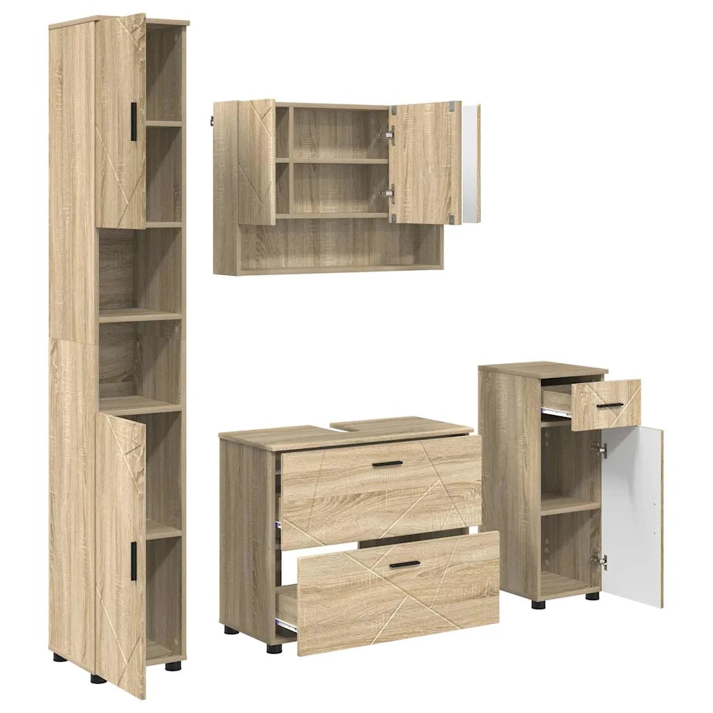 vidaXL Set di mobili per il bagno 4 pcs rovere sonoma 30 x 35 x 192 cm
