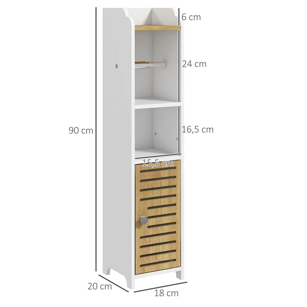 Mobile Bagno con Portarotolo e Ripiani ¨C Zephmum ¨C 18x20x90 cm Bianco e Rovere