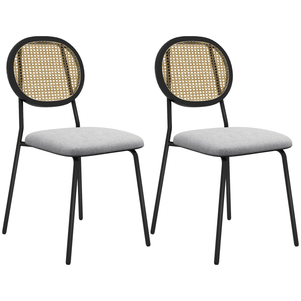 Sedia da pranzo con schienale in rattan e tessuto ¨C zephmum ¨C grigio 44x54x87 cm