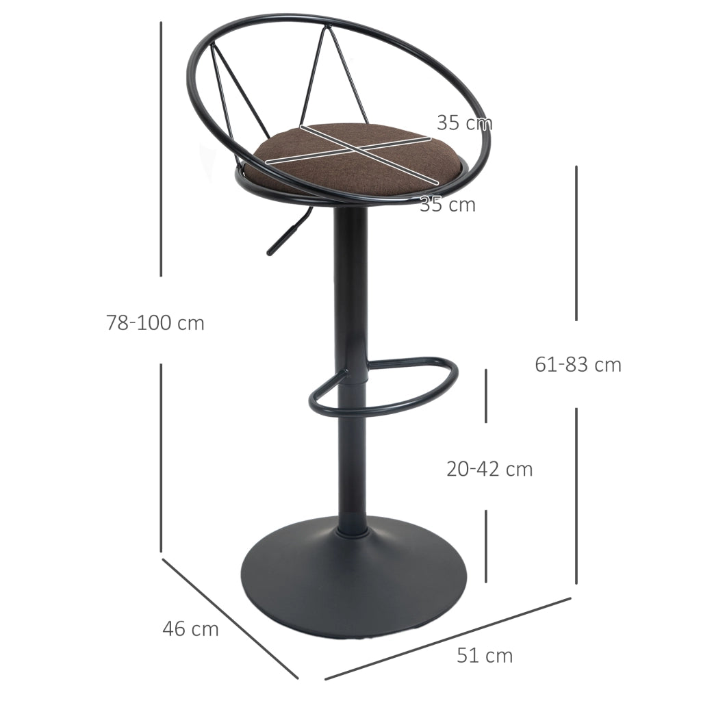 Sgabello Bar Regolabile con Schienale ¨C Zephmum ¨C Marrone, Struttura Metallo