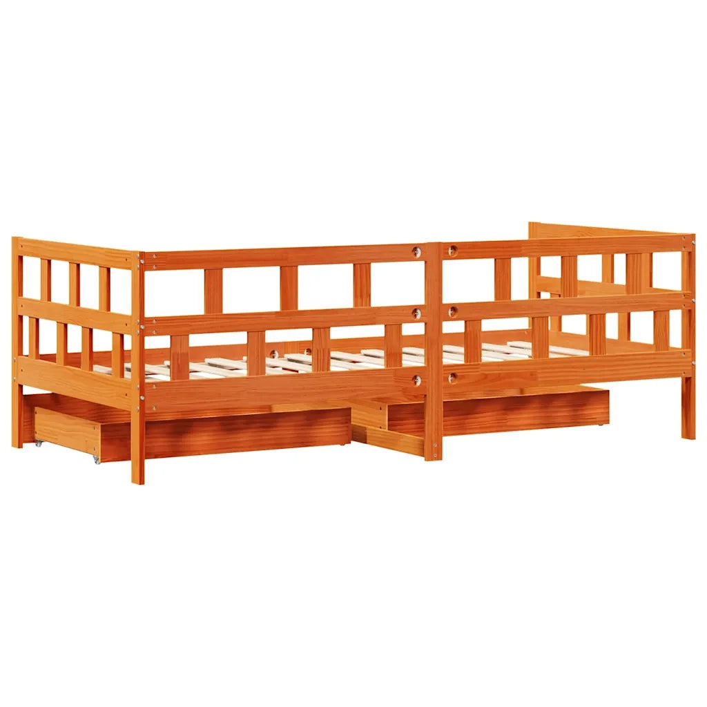 Divano Letto con Cassetti-Sofa Letto-Daybed Marrone Cera 80x200 cm Massello Pino