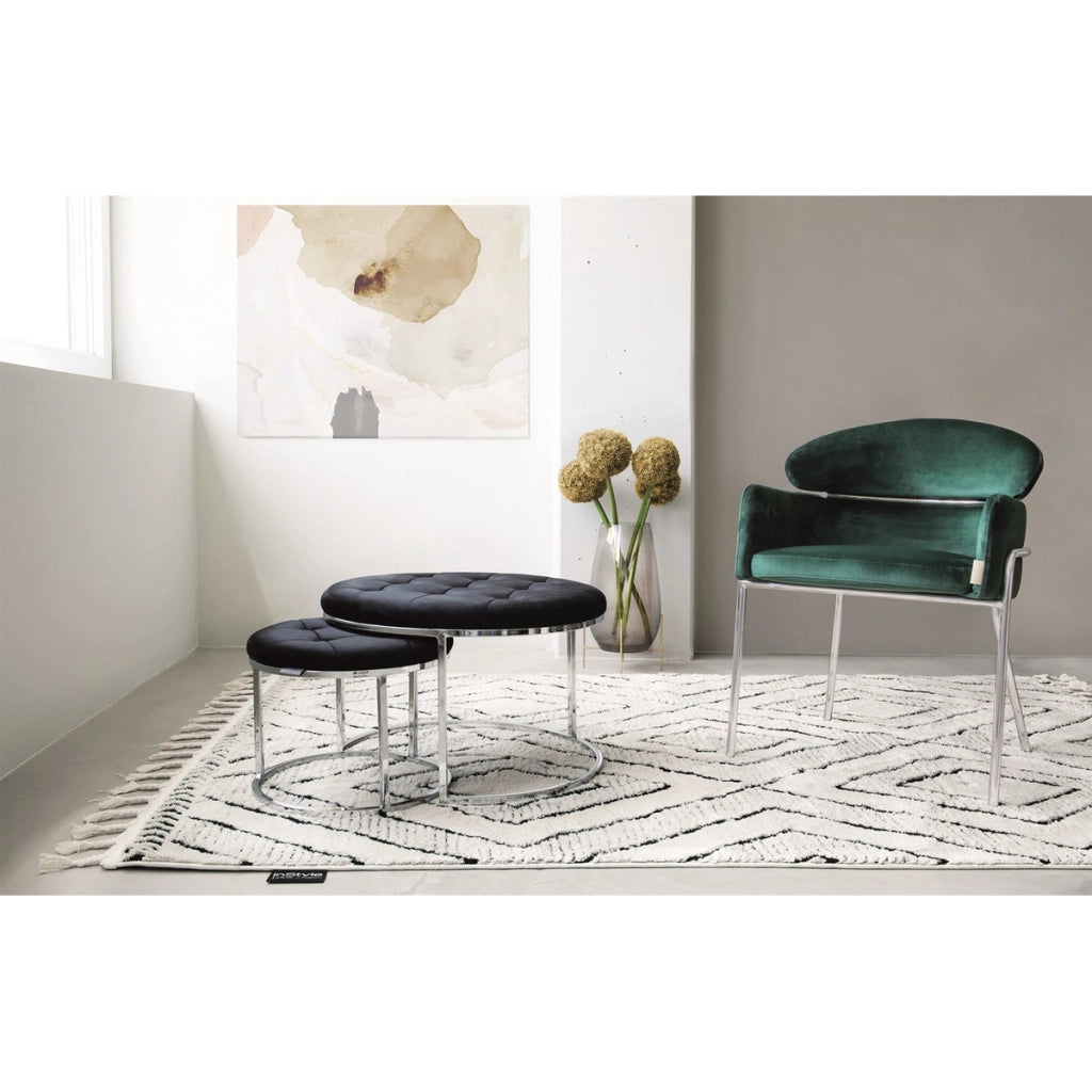 Set 2 Pouf Myla in Velluto Nero e Argento
