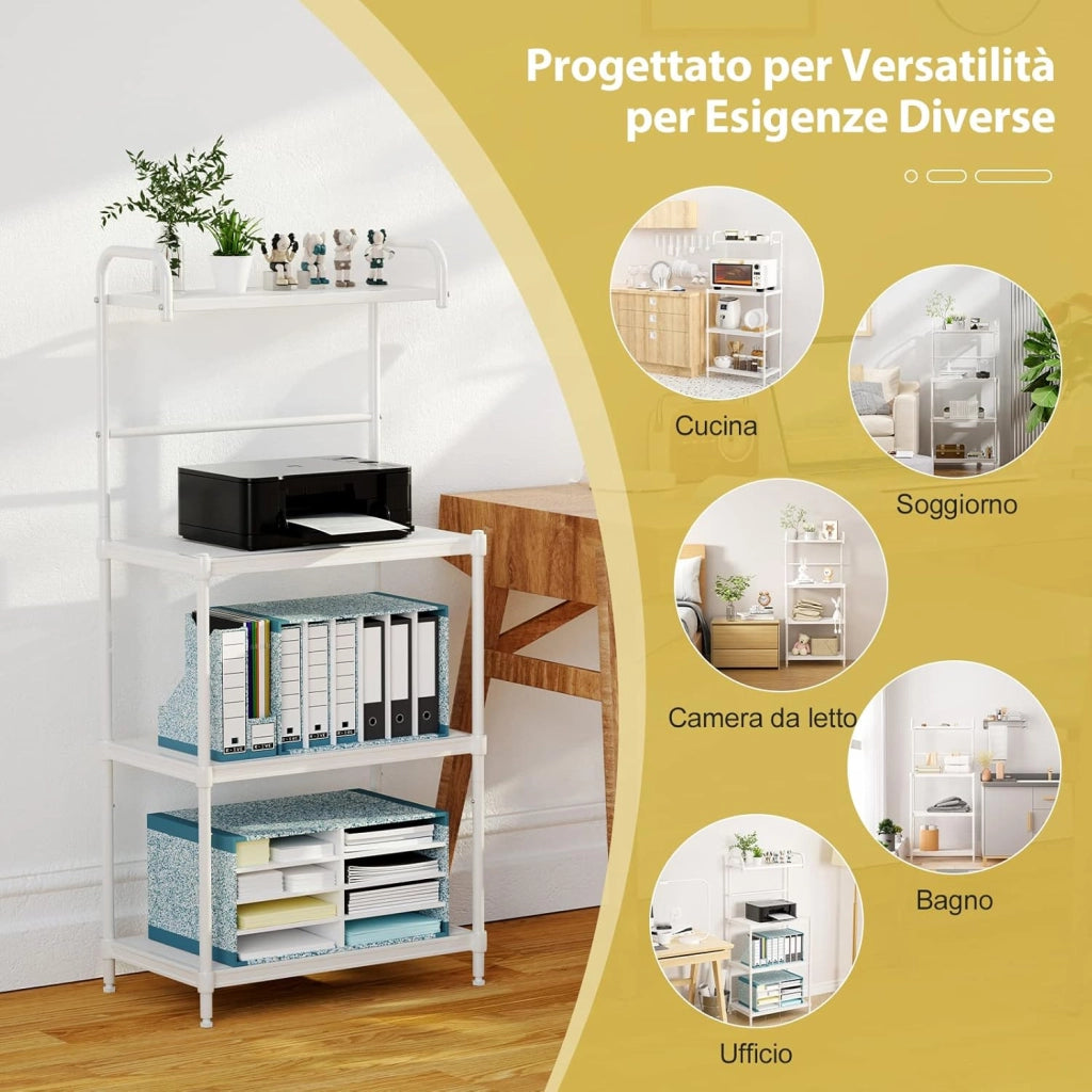 Microonde Scaffale da Cucina per Microonde in Metallo a 4 Ripiani, Carrello per Microonde Scaffalatura Organizzatore Portaoggetti, 60 x 34 x 136 cm (Bianco)