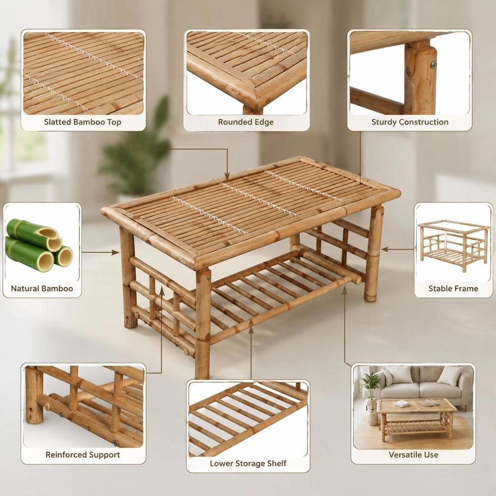 Bamboo Coffee Table 90x50x45 Cm