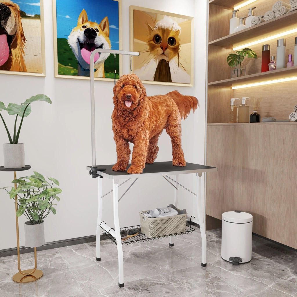 Tavolo da toelettatura per cani pieghevole con piano antiscivolo in gomma e 2 cinturoni ¨C zephmum ¨C 90x60x76 cm nero