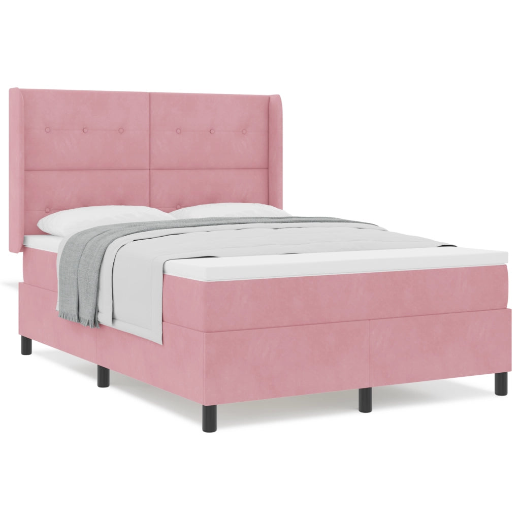 Letto Box Spring con Materasso Rosa 140x190 cm Velluto
