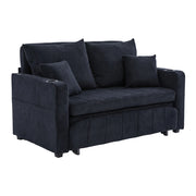 Divano letto 139x83x58 cm in ciniglia nera con USB e portabicchieri