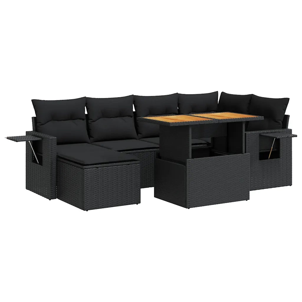 vidaXL Set Divani da Giardino con Cuscini 7pz Nero Polyrattan