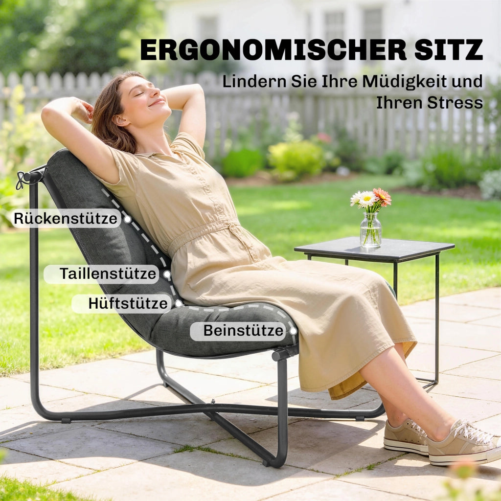 Poltrona da giardino ergonomica ¨C zephmum ¨C Grigio scuro con cuscini e struttura in acciaio 100x80x100