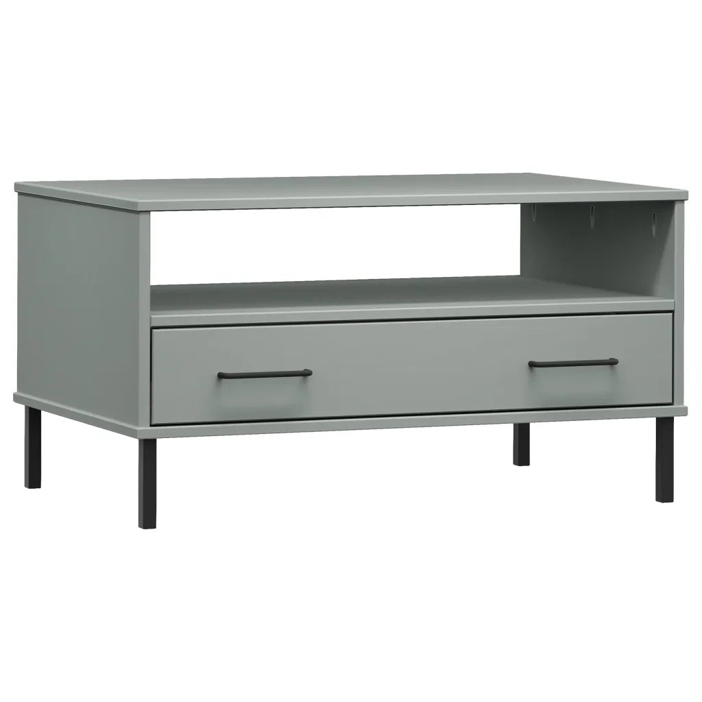 Tavolino-Tavolino da soggiorno-Tavolo Gambe Metallo Grigio 85x50x45 cm Legno Massello OSLO