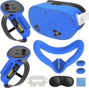 Set di protezione 7 in 1 in silicone – Adatto per Meta Quest 3s – Controller, visiera, cover – Blu a strisce