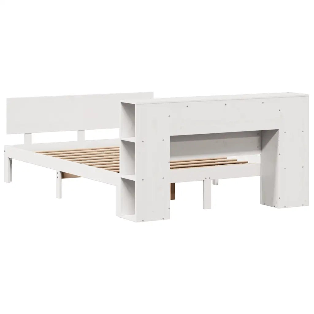 Letto Libreria senza Materasso-Struttura Letto con contenitore Bianco 160x200 cm Legno di Pino 316563