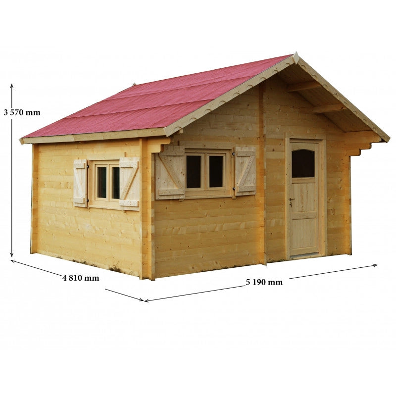 Casetta in legno 500x400 cm – Pareti 60 mm – Tetto rosso 26° – Finestre doppio vetro – CZ5040.02 Foresta