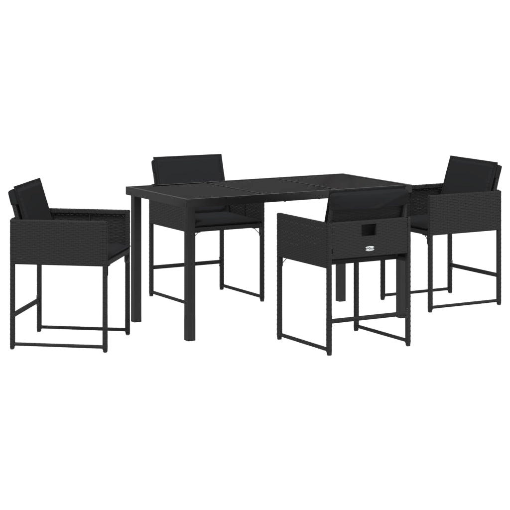 Set da Pranzo per Giardino da 5 Pezzi con Cuscini Nero Rattan PE