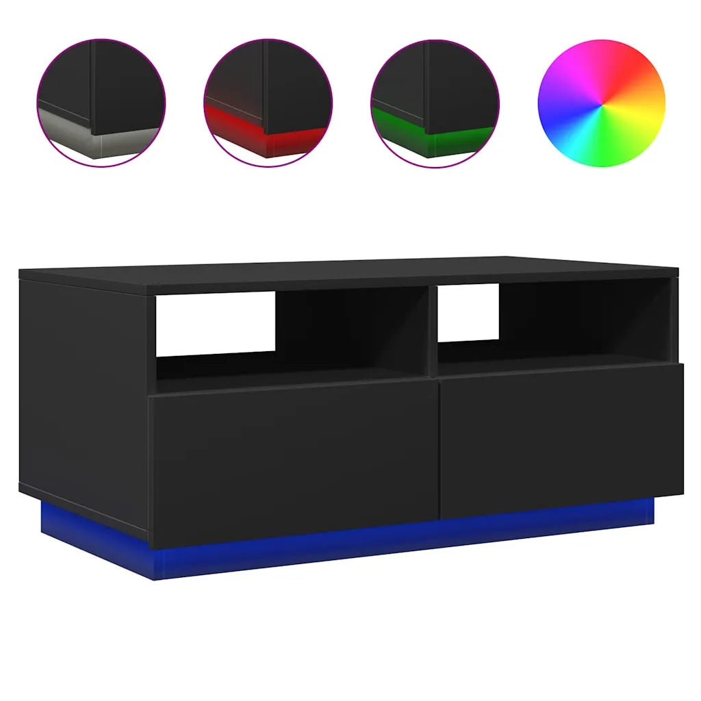 Tavolino da salotto | Tavolino da caff¨¨ | Tavolino da Soggiorno con Luci LED Nero 90x49x40 cm