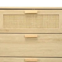 Cassettiera 6 Cassetti Stile Boho per Camera e Ingresso in Legno e Rattan, 110x40x69 cm, Rovere