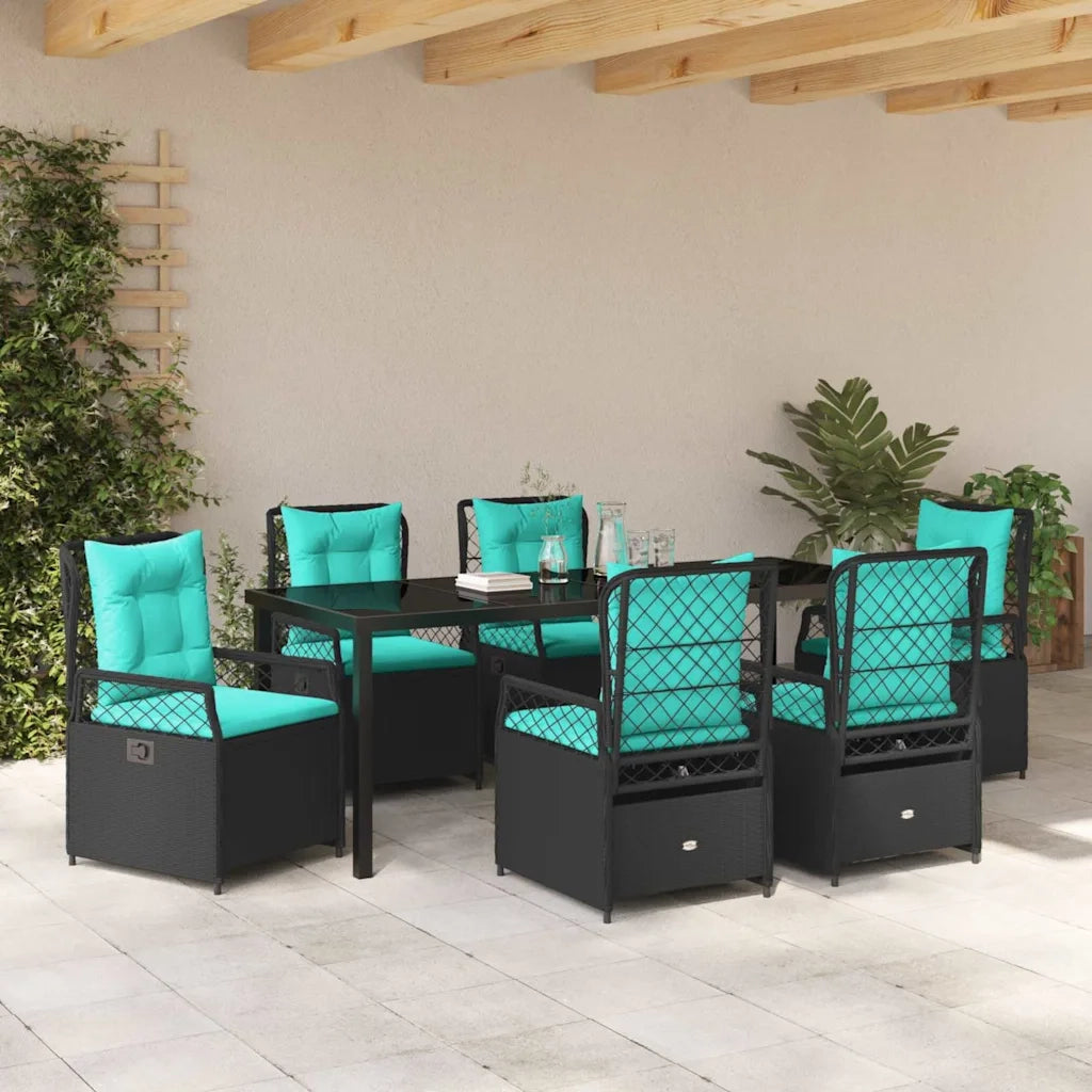 Set da Pranzo per Giardino 7 pcs Nero polyrattan 3381063