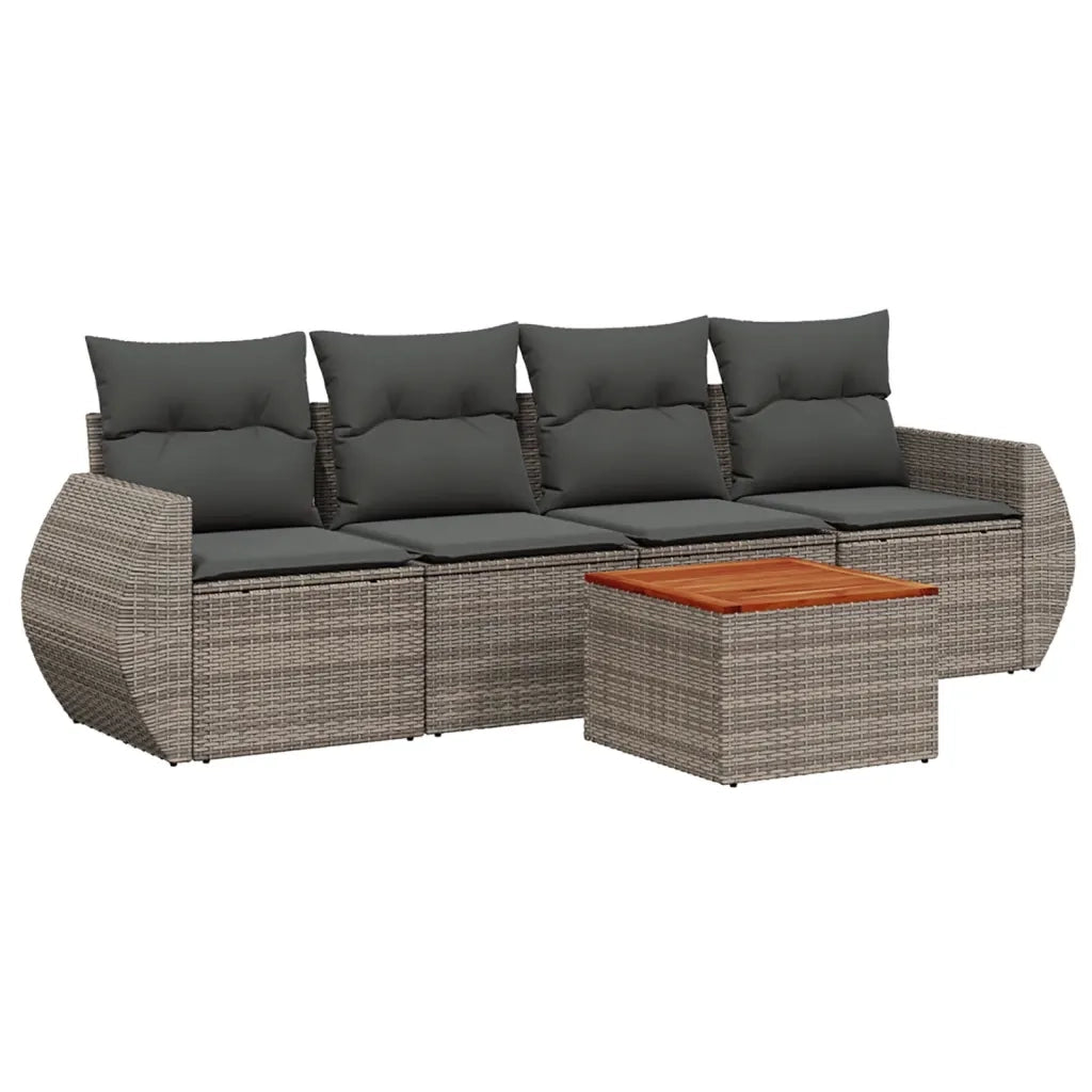 Set Divano da Giardino 5 pz | Set Salotto da Giardino con Cuscini Grigio in Polyrattan